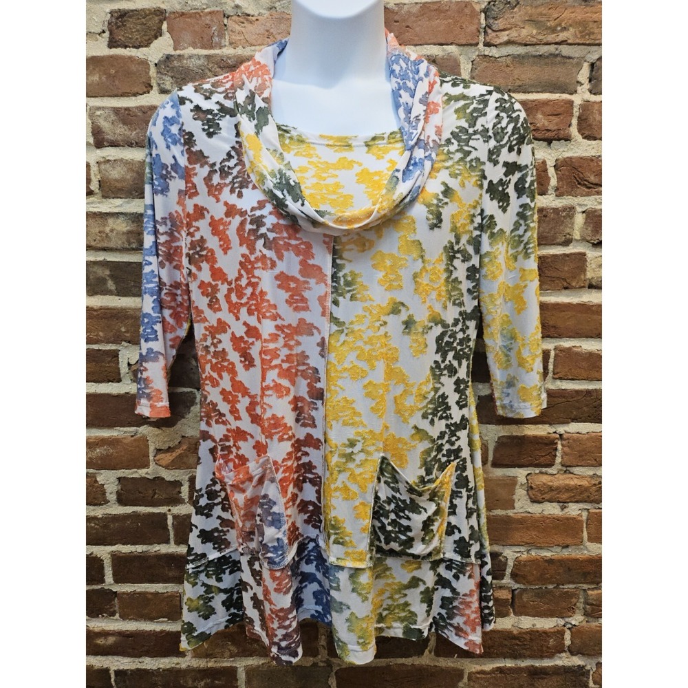 Feratelli Tunic Textured Cowl Neck With‎ Pockets Colorful Lagenlook Womens Large